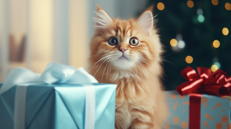 cat kitten with gift boxの素材