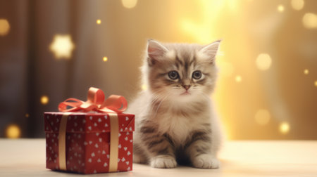 cat kitten with gift boxの素材