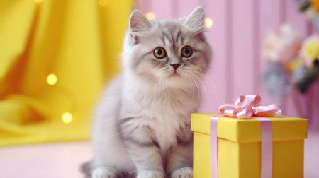 cat kitten with gift boxの素材