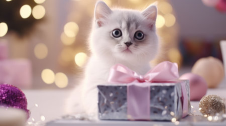 cat kitten with gift boxの素材