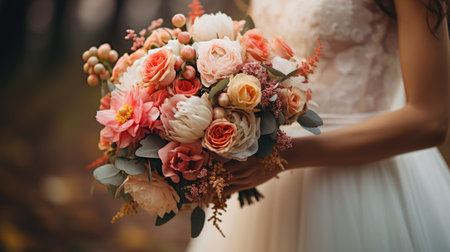 woman holding a wedding bouquet flowers, aiの素材