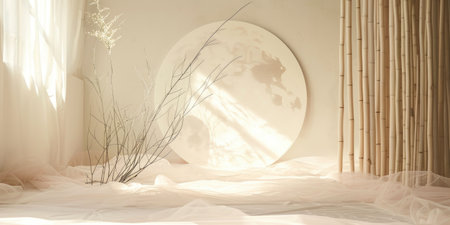 moon installation bamboo in studio background backdropの素材