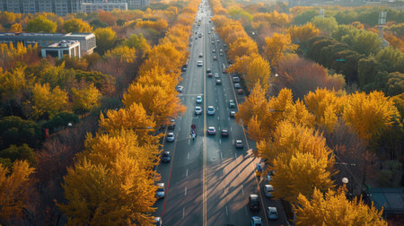 gingko autumn fall traffic pathの素材
