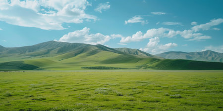 green field sky blue cloudsの素材