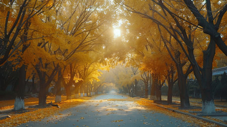 gingko autumn fall traffic pathの素材