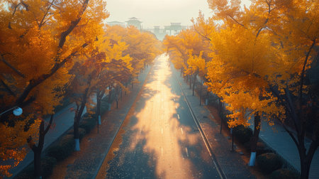 gingko autumn fall traffic pathの素材