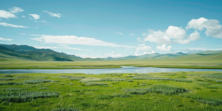 green field sky blue cloudsの素材