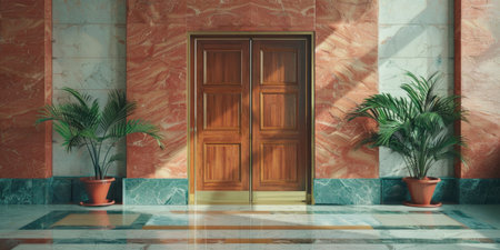 doors of an apartment building with marbleの素材