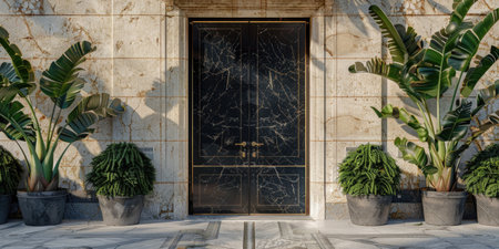 doors of an apartment building with marbleの素材