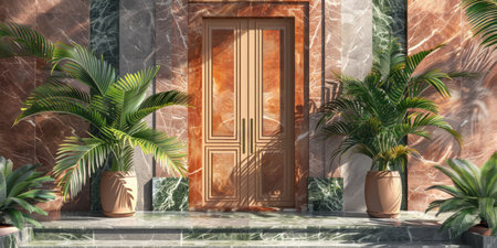 doors of an apartment building with marbleの素材