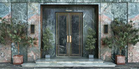 doors of an apartment building with marbleの素材