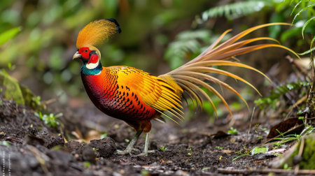 beautiful golden pheasant feather birdsの素材