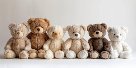 a set of teddy bear plush toy sitting, white backgroundの素材