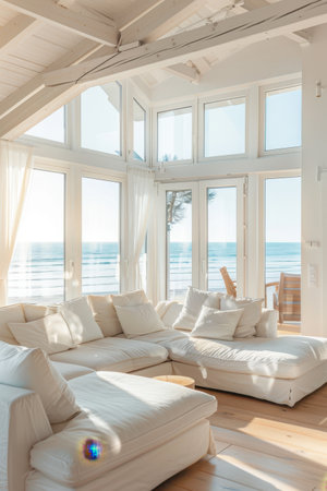 beach house with big windows with sunrise viewの素材
