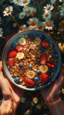 granola bowl banana blueberries strawberryの素材