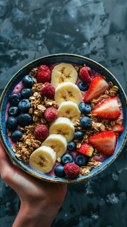 granola bowl banana blueberries strawberryの素材