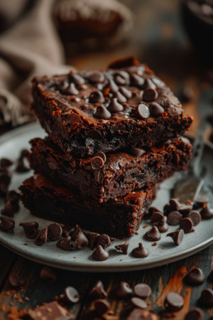 Homemade Triple Chocolate Brownies with Chocolate Chipsの素材