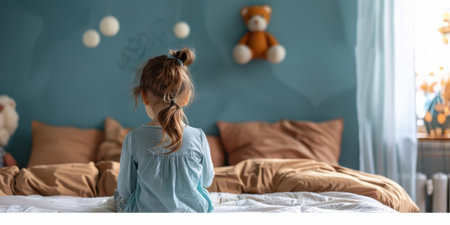 3 years old girl frighten of noise and nightmare bed monsterの素材