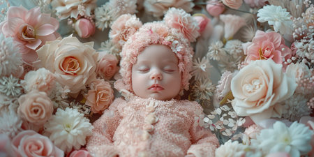 Floral Teddy Bear Outfit Baby Soft Lighting White Pink Luxurious Fabricsの素材