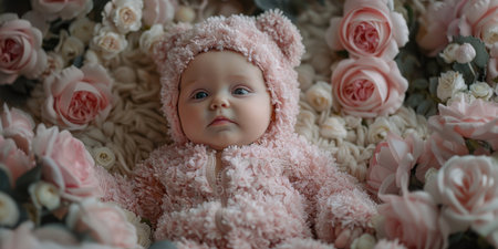 Floral Teddy Bear Outfit Baby Soft Lighting White Pink Luxurious Fabricsの素材