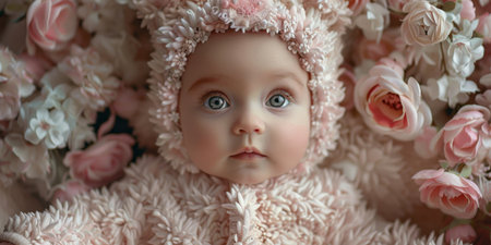 Floral Teddy Bear Outfit Baby Soft Lighting White Pink Luxurious Fabricsの素材