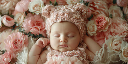 Floral Teddy Bear Outfit Baby Soft Lighting White Pink Luxurious Fabricsの素材