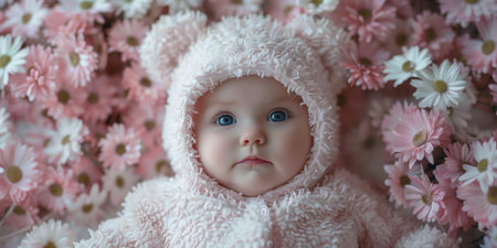 Floral Teddy Bear Outfit Baby Soft Lighting White Pink Luxurious Fabricsの素材