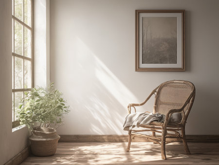 Blank Poster Frame Mockup Rustic Lodge Style Wooden Texture Minimalistの素材