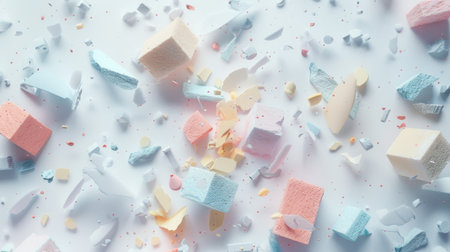 Pastel Debris Floating Particles Abstract Minimalist White Background Etherealの素材