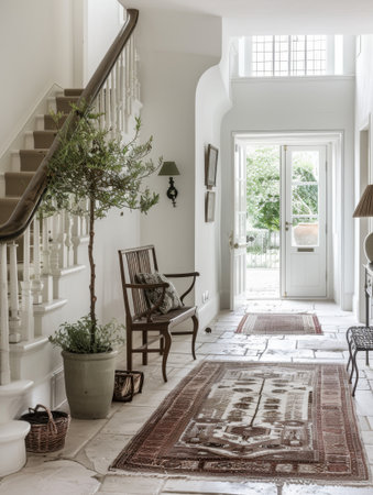 White and Olive Green Country Entrance Hall Elegant Farmhouse Style Refined Simplicityの素材