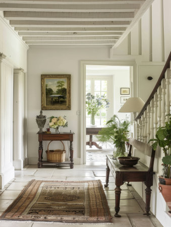 White and Olive Green Country Entrance Hall Elegant Farmhouse Style Refined Simplicityの素材