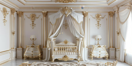 Renaissance Baby Nursery White Gold Baroque Crib Canopy Night Standsの素材