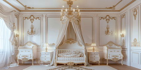 Renaissance Baby Nursery White Gold Baroque Crib Canopy Night Standsの素材