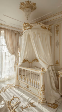 Renaissance Baby Nursery White Gold Baroque Crib Canopy Night Standsの素材