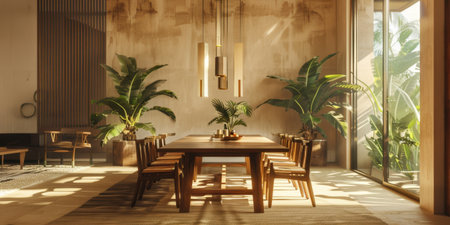 Minimalist Wood Dining Table Small Luxurious Dining Room Tropical Interiorの素材