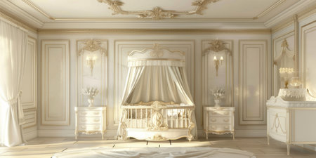 Renaissance Baby Nursery White Gold Baroque Crib Canopy Night Standsの素材