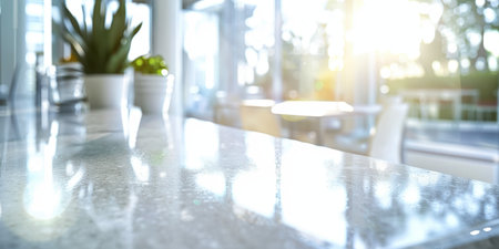 Luxury Kitchen Counter Closeup White Marble Bright Daylight Cozy Blurry Backgroundの素材