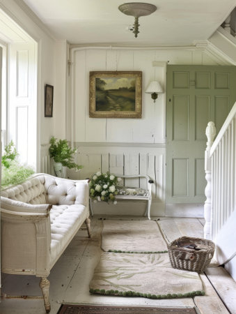 White and Olive Green Country Entrance Hall Elegant Farmhouse Style Refined Simplicityの素材
