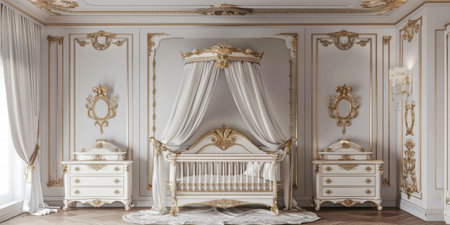 Renaissance Baby Nursery White Gold Baroque Crib Canopy Night Standsの素材