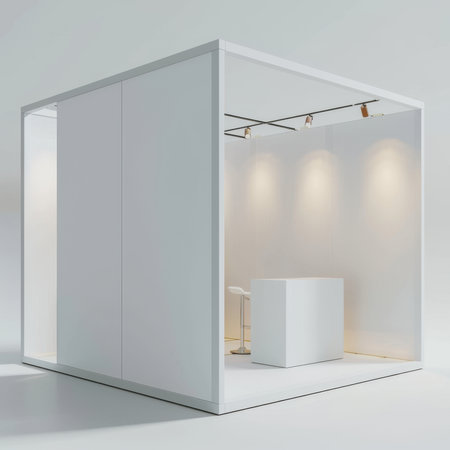 Simple Trade Show Booth Mockup White Blank Wall Front View Minimal 3Dの素材