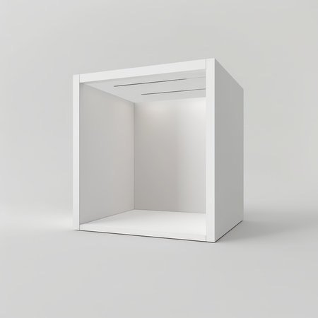 Simple Trade Show Booth Mockup White Blank Wall Front View Minimal 3Dの素材