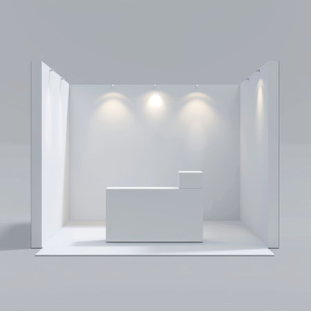Simple Trade Show Booth Mockup White Blank Wall Front View Minimal 3Dの素材