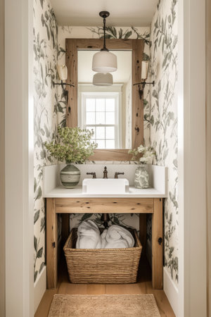 Farmhouse Powder Room Small Bathroom Light Earthy Colors Vanity Lightsの素材