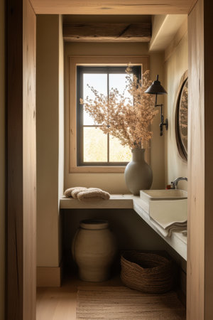 Farmhouse Powder Room Small Bathroom Light Earthy Colors Vanity Lightsの素材