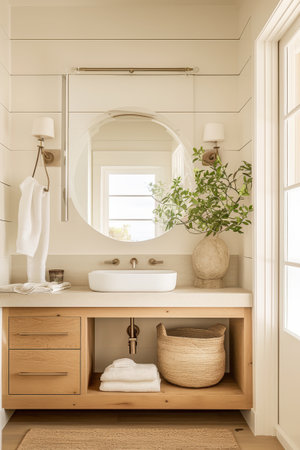 Farmhouse Powder Room Small Bathroom Light Earthy Colors Vanity Lightsの素材