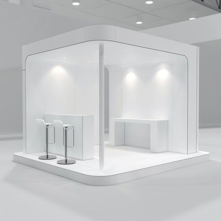 Simple Trade Show Booth Mockup White Blank Wall Front View Minimal 3Dの素材