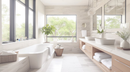 Modern Luxury Bathroom Marble Subtle Blue Warm Neutral Wide Angleの素材