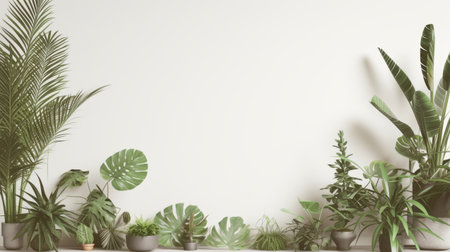 White wall wallpaper Mock Up Minimalistic Interior Natural Materials Wood Plantsの素材