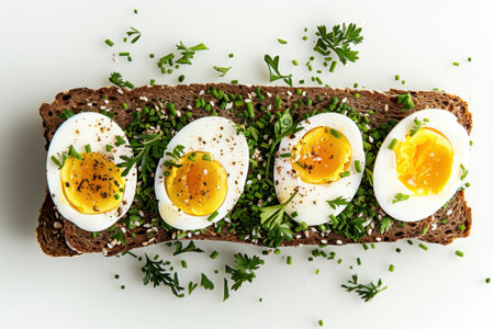 Danish Pastry Toast Boiled Egg Slices White Backgroundの素材