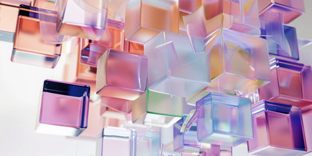 Transparent Cubes Squares Peach Violet Background 3D Render Geometric Abstractの素材